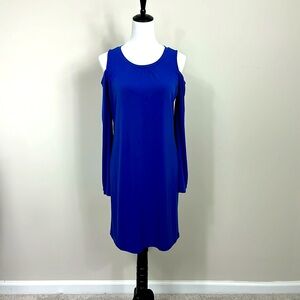 MICHAEL Michael Kors Blue Solid Matte Jersey Cold Shoulder Dress Size S